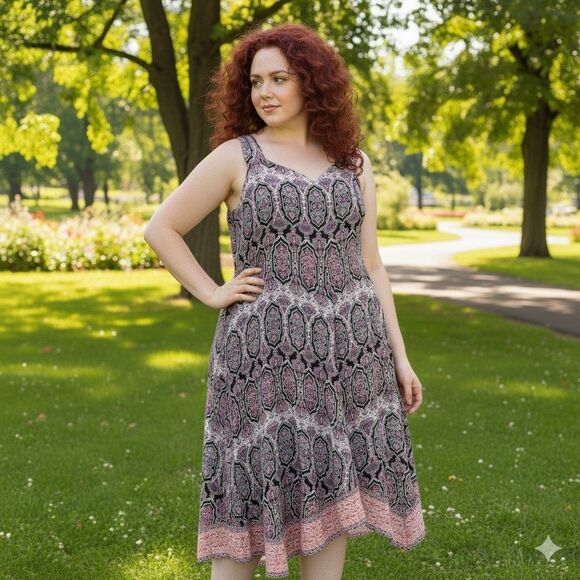 Catherines Womens Plus Midi Asymmetrical Sleeveless Floral Chiffon Dress Size 3X - Picture 2 of 13